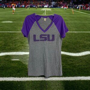 Kavio! Womens Shirt Juniors Size Large LSU Purple Short Sleeve V Neck Football